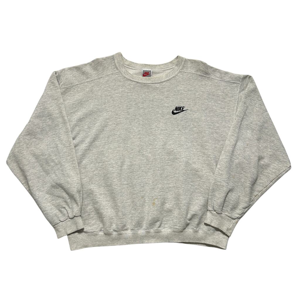 VTG 90's Nike Logo Made In USA Boxy Crewneck Pullover Sweater Gray Size L